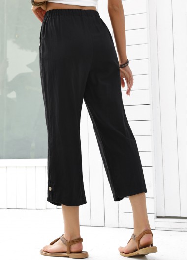 Black bottoms,Plain Color bottoms,Black Straight Leg Elastic Waist High Waisted Pants