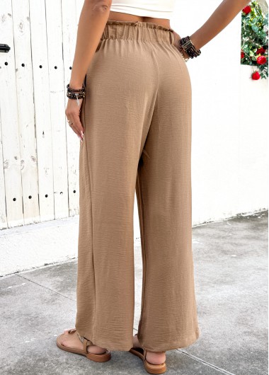 Light Camel bottoms,Plain Color bottoms,Soft Light Camel Wide Leg Elastic Waist Pants