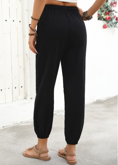 Black bottoms,Plain Color bottoms,Black Jogger Elastic Waist High Waisted Pants
