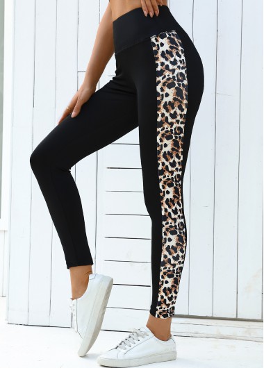 Black bottoms,Leopard bottoms,Animal Print bottoms,Leopard Black High Waisted Elastic Waist Ankle Length Leggings