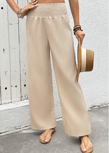 Light Camel bottoms,Plain Color bottoms,Light Camel Wide Leg Elastic Waist High Waisted Pants