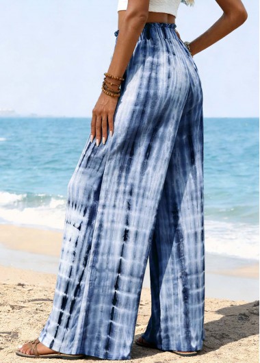Blue bottoms,Tie Dye bottoms,ROTITA Soft Tie Dye Print Blue Wide Leg Pants