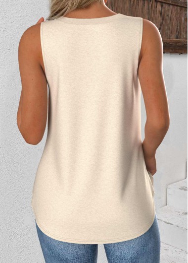 Beige tops,Plain Color tops,ROTITA Beige V Neck Sleeveless Tank Top