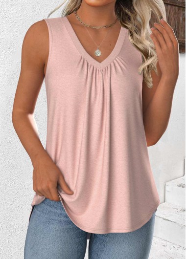 Dusty Pink tops,Plain Color tops,ROTITA Dusty Pink V Neck Sleeveless Tank Top