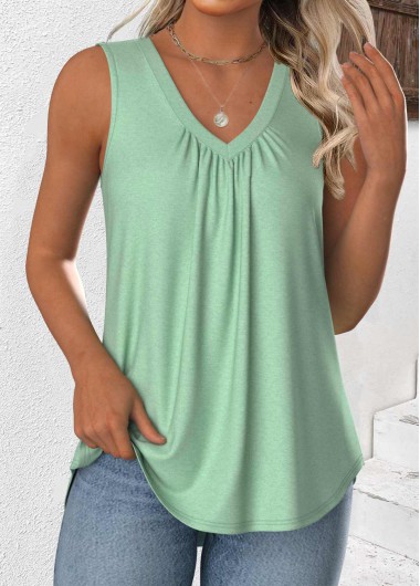 Light Green tops,Plain Color tops,ROTITA Light Green V Neck Sleeveless Tank Top