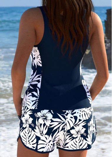 Navy plus size,Floral plus size,Plants plus size,ROTITA Plus Size Mid Waisted Tummy Coverage Navy Tankini Set
