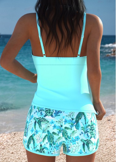 Cyan swimwear,Animal Print swimwear,ROTITA Tummy Coverage Cyan Marine Life Print Tankini Set