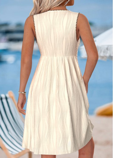 Beige dresses,Plain Color dresses,Everyday dresses,Casual dresses,ROTITA Tummy Coverage Beige Short V Neck Sleeveless Dress