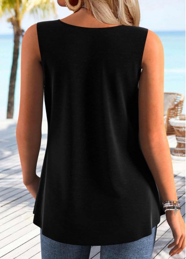 Black tops,Plain Color tops,ROTITA Tummy Coverage Black V Neck Sleeveless Tank Top