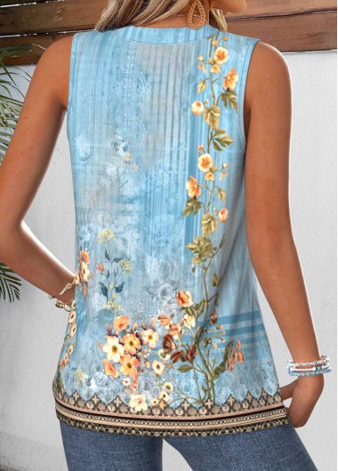 Dusty Blue tops,Plants tops,Floral tops,ROTITA Tummy Coverage Random Floral Print Dusty Blue Tank Top