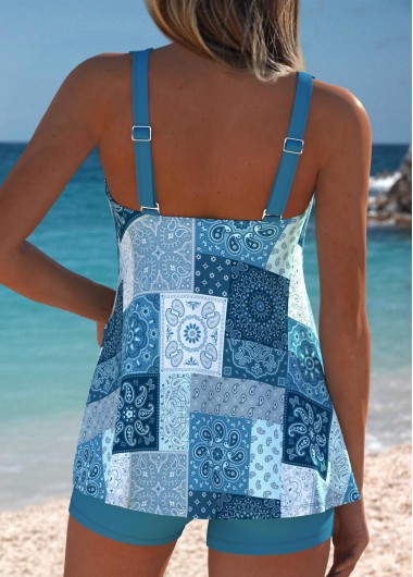 Peacock Blue swimwear,Tribal swimwear,ROTITA Tummy Coverage Light Pink Tribal Print Tankini Set