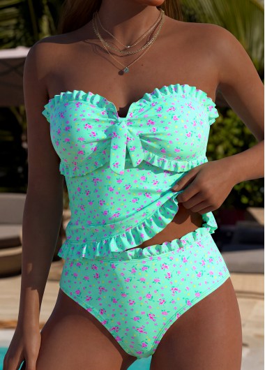 Mint Green swimwear,Ditsy Floral swimwear,ROTITA Tummy Coverage Mint Green Ditsy Floral Print Tankini Set