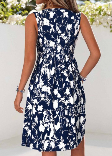 Navy dresses,Floral dresses,Plants dresses,Everyday dresses,Casual dresses,ROTITA Tummy Coverage Floral Print Navy Short V Neck Dress