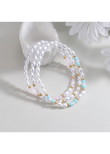 White jewelry,Geometric jewelry,White Pearl Polyresin Beaded Anklet Set