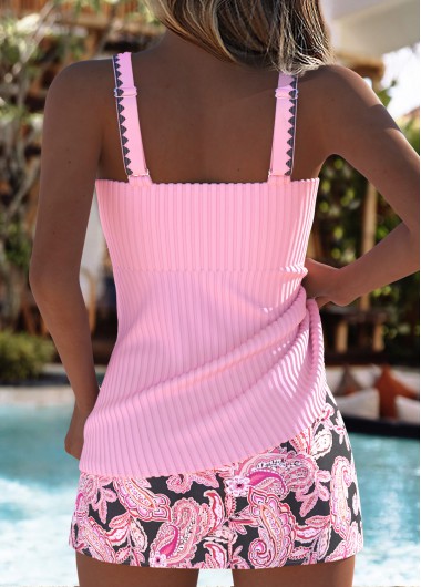 Light Pink swimwear,Paisley swimwear,ROTITA Tummy Coverage Light Pink Paisley Print Tankini Set