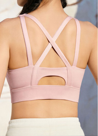 Light Pink sportswear,Plain Color sportswear,Scoop Light Pink Zipper Sports Bra