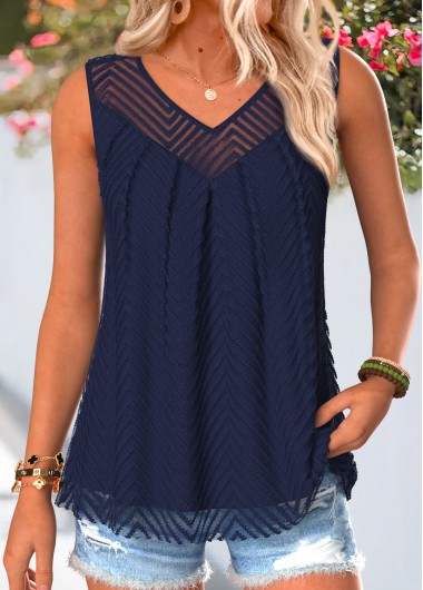Navy tops,Plain Color tops,ROTITA Double Lined Navy V Neck Sleeveless Tank Top