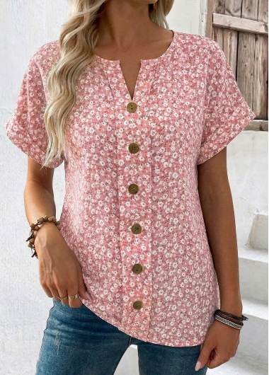 Pink tops,Ditsy Floral tops,ROTITA Tummy Coverage Ditsy Floral Print Pink T Shirt