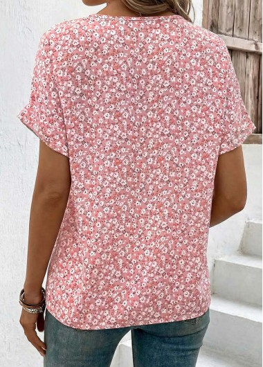 Pink tops,Ditsy Floral tops,ROTITA Tummy Coverage Ditsy Floral Print Pink T Shirt