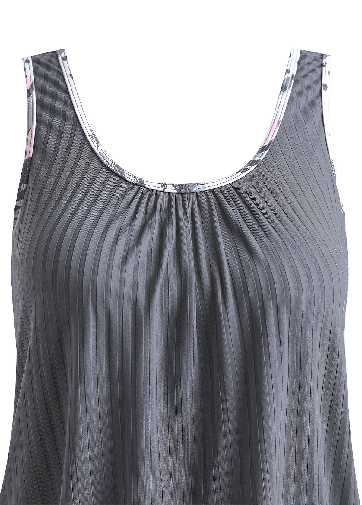 Grey plus size,Plants plus size,ROTITA Plus Size Bowknot Tropical Plants Print Grey Tankini Set