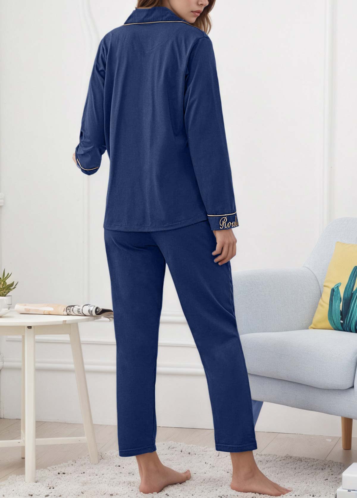 Dark Blue loungewear,Letter loungewear,Letter Print Dark Blue Lounge Top and Pants