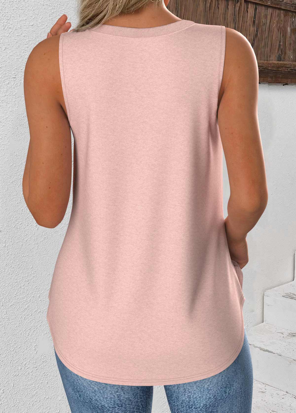 Dusty Pink tops,Plain Color tops,ROTITA Dusty Pink V Neck Sleeveless Tank Top