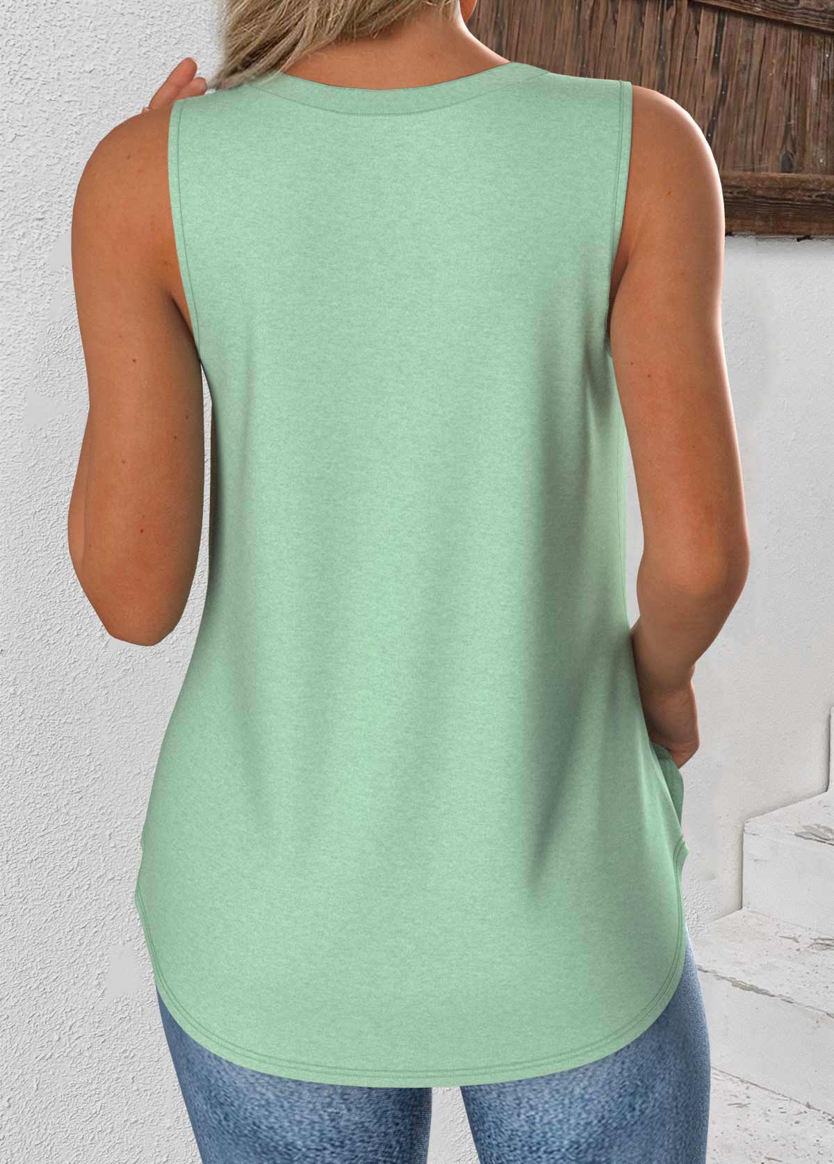Light Green tops,Plain Color tops,ROTITA Light Green V Neck Sleeveless Tank Top