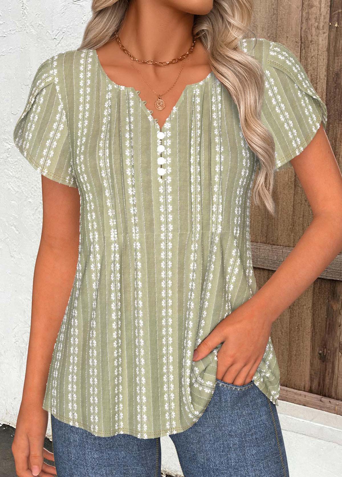 Sage Green tops,Plain Color tops,ROTITA Tummy Coverage Sage Green Split Neck T Shirt