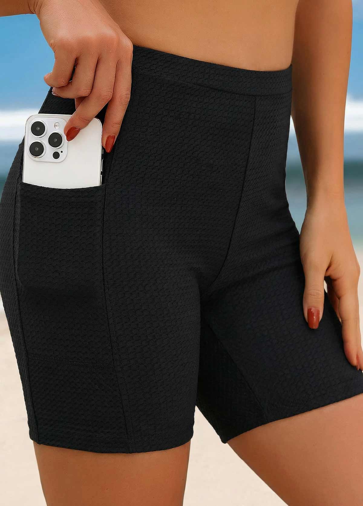 Black swimwear,Plain Color swimwear,ROTITA Wide Waistband Multi Color High Waisted Swim Shorts