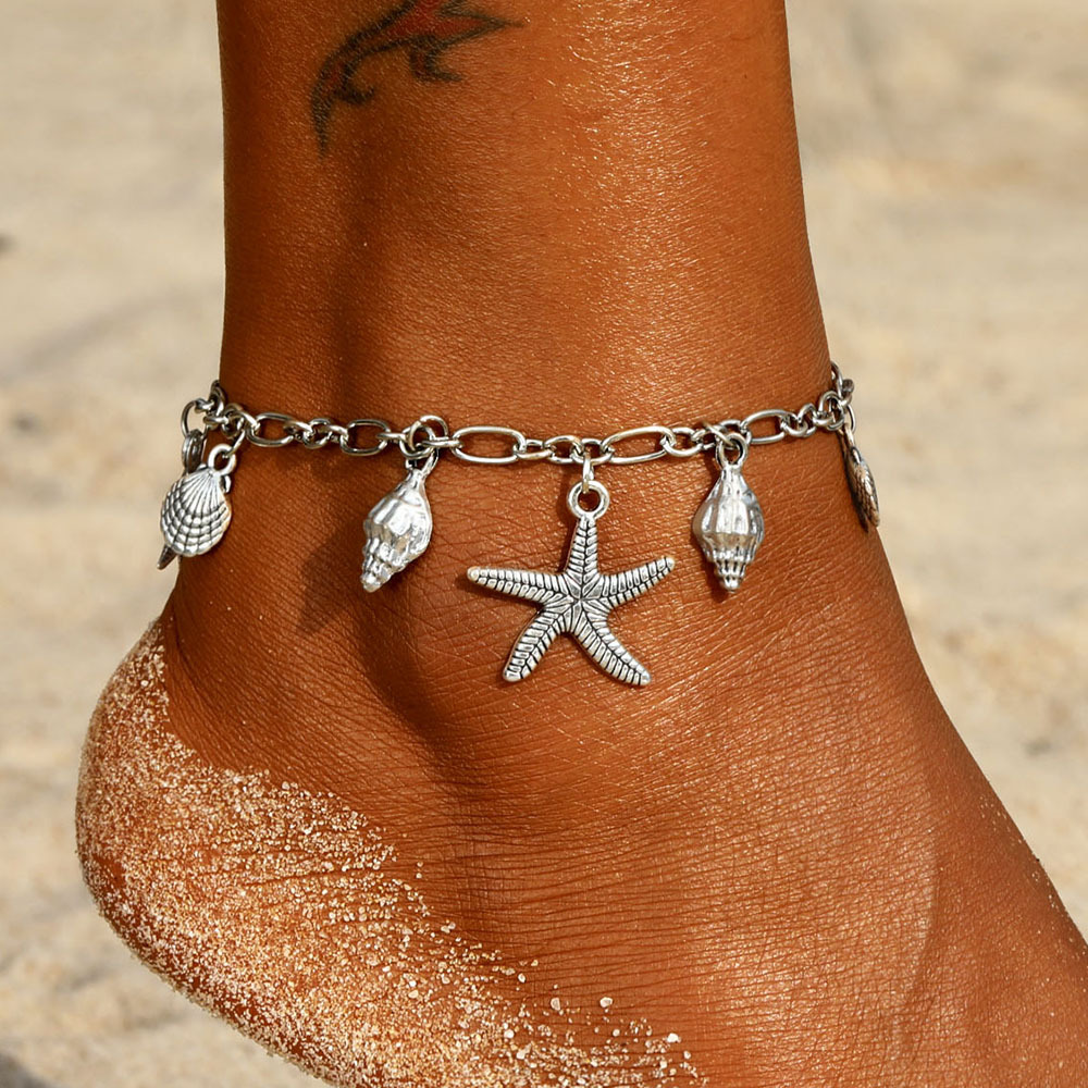 Silver jewelry,Silver Color Shell Alloy Detail Anklet