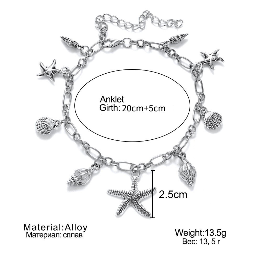 Silver jewelry,Silver Color Shell Alloy Detail Anklet