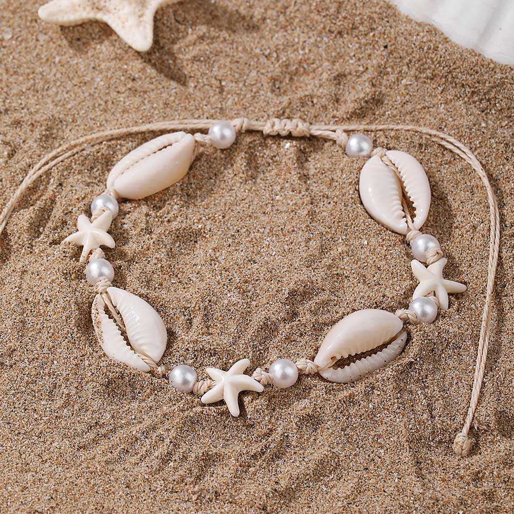 Beige jewelry,Beige Color Shell Pearl Detail Anklet