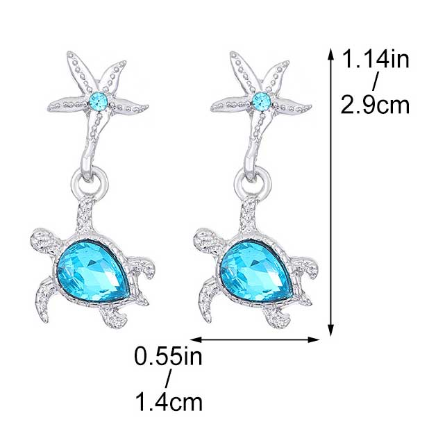 Neon Blue jewelry,Animal Print jewelry,Turtle Neon Blue Starfish Alloy Earrings
