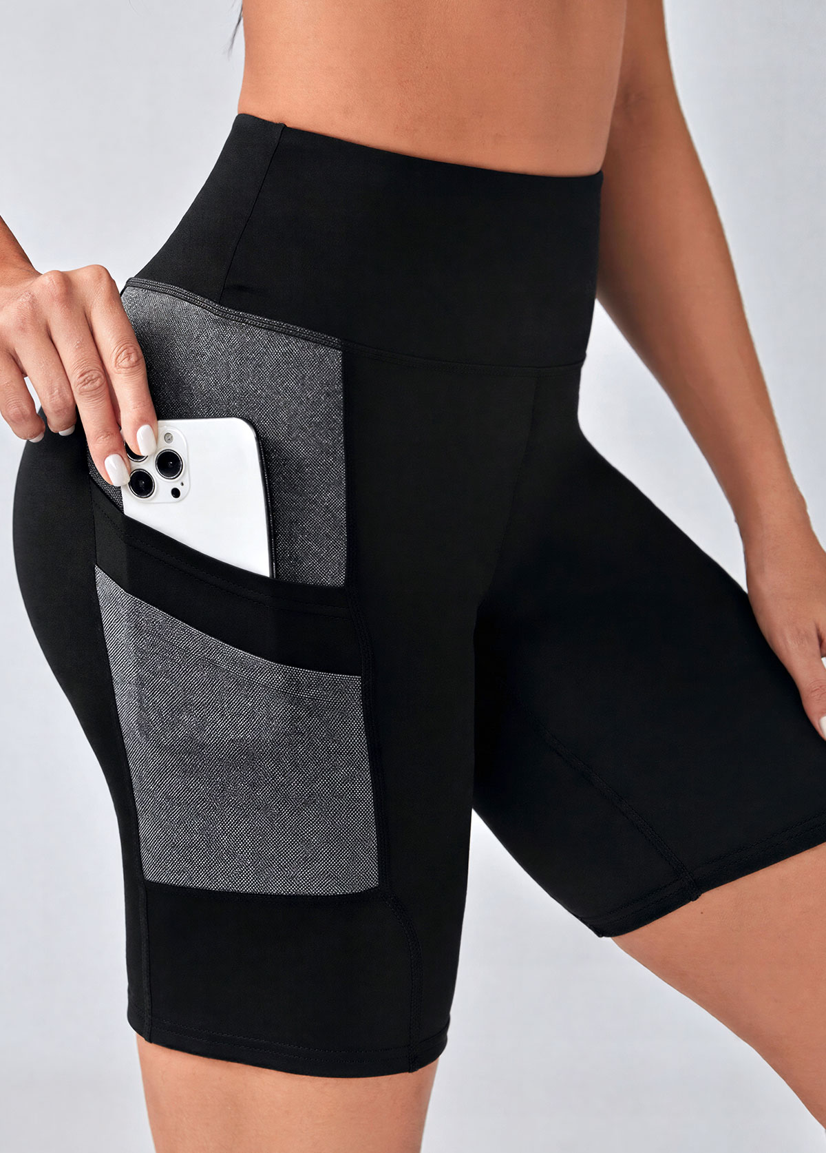 Black sportswear,Contrast Color sportswear,High Stretch Black Skinny Elastic Waist Fitted Sports Shorts