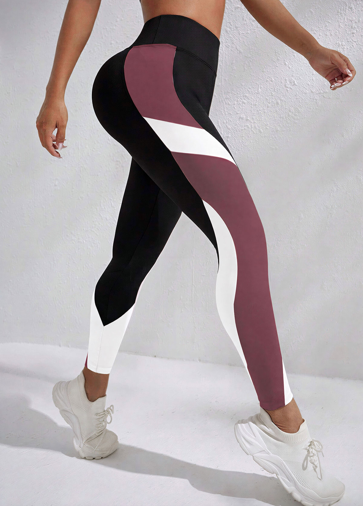 Black sportswear,Contrast Color sportswear,Stretch Black Skinny Elastic Waist High Waisted Sports Bottom