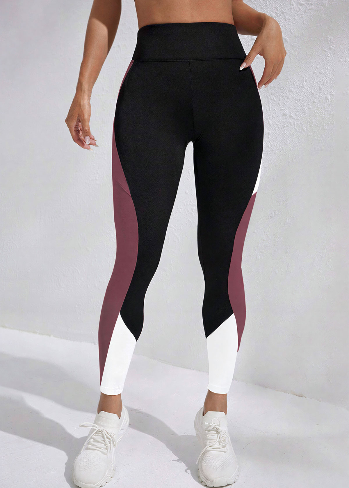Black sportswear,Contrast Color sportswear,Stretch Black Skinny Elastic Waist High Waisted Sports Bottom