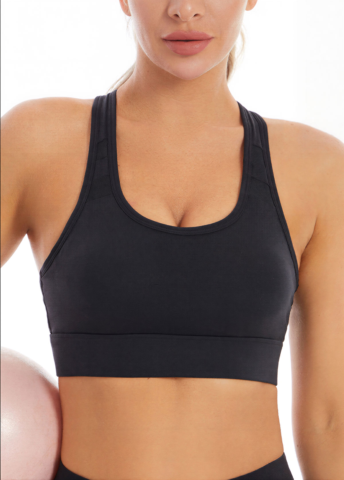 Black sportswear,Plain Color sportswear,Scoop Black Cut Out Sports Bra