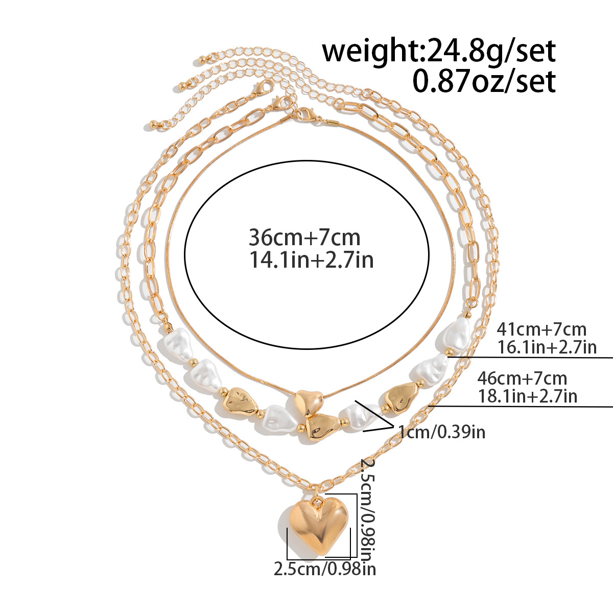 Golden jewelry,Golden Color Heart Detail Multi-Layer Necklace