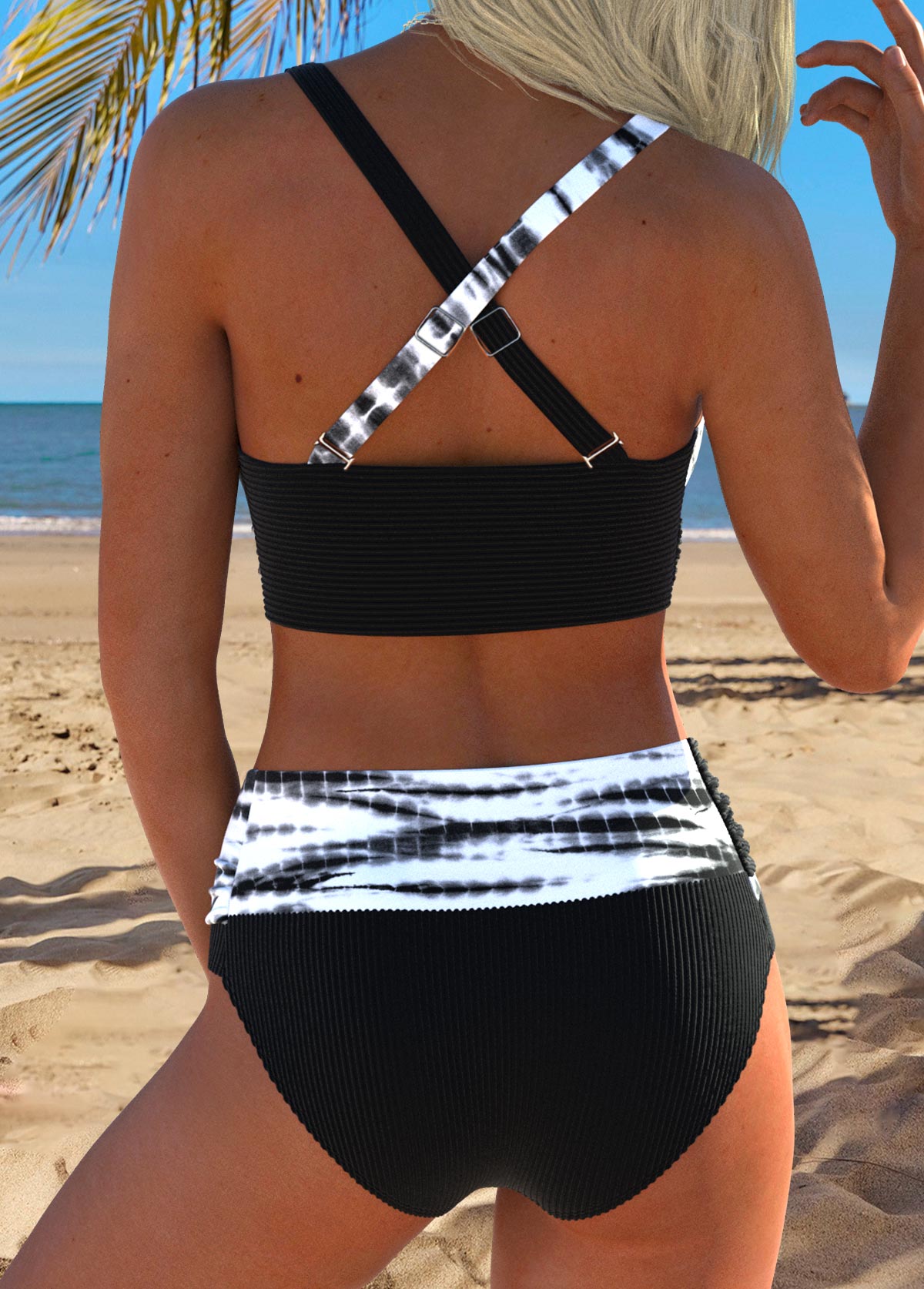 Black swimwear,Tie Dye swimwear,ROTITA Black Push Up/supportive/enhance Bust Tie Dye Print Bikini Set