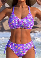 Purplish Blue swimwear,Floral swimwear,Plants swimwear,ROTITA Reversible Purple Blue High Waist Bikini Set
