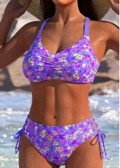 Purplish Blue swimwear,Floral swimwear,Plants swimwear,ROTITA Reversible Purple Blue High Waist Bikini Set
