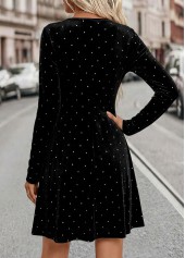 Black dresses,Plain Color dresses,Everyday dresses,Casual dresses,ROTITA Tummy Coverage Black Short Boat Neck Long Sleeve Dress