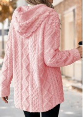 Light Pink tops,Plain Color tops,ROTITA Tummy Coverage Light Pink Hooded Long Sleeve Coat