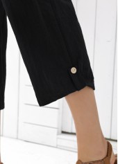Black bottoms,Plain Color bottoms,Black Straight Leg Elastic Waist High Waisted Pants