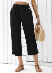 Black bottoms,Plain Color bottoms,Black Straight Leg Elastic Waist High Waisted Pants