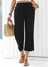 Black bottoms,Plain Color bottoms,Black Straight Leg Elastic Waist High Waisted Pants