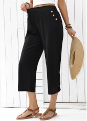 Black bottoms,Plain Color bottoms,Black Straight Leg Elastic Waist High Waisted Pants