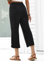Black bottoms,Plain Color bottoms,Black Straight Leg Elastic Waist High Waisted Pants