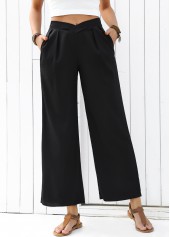 pantalon noir fluide à jambes larges et taille haute élastique