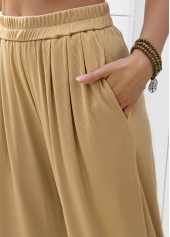 Light Camel bottoms,Plain Color bottoms,Flowy Light Camel Wide Leg Elastic Waist Pants